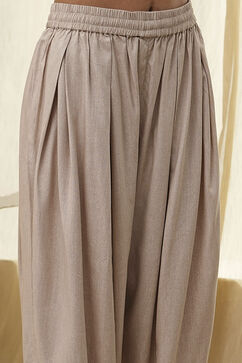 Beige Solid Straight Palazzos image number 1