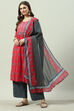 Red Cotton Straight Kurta Palazzo Suit Set image number 2