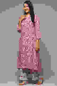 Magenta Rayon Straight Kurta Palazzo Suit Set image number 3