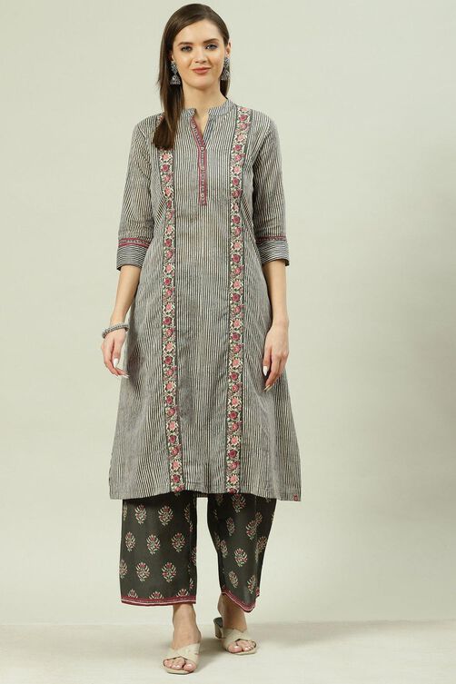 Yellow Printed Cotton A-Line Kurta Palazzo Suit Set image number 6