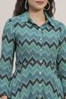Turquoise Chevron Block Printed Shirt-Style Flared Dress image number 1