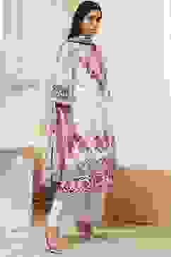 White and Pink Cotton Printed Straight Suit Set image number 5