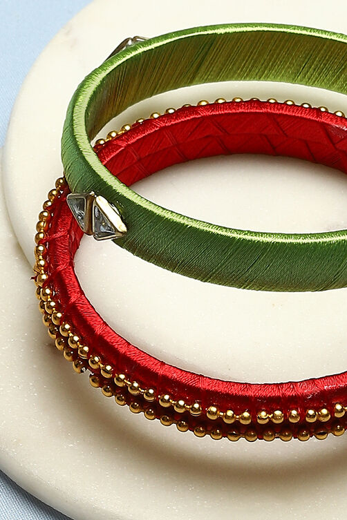 Red & Green Plastic-Thread Bangles image number 1
