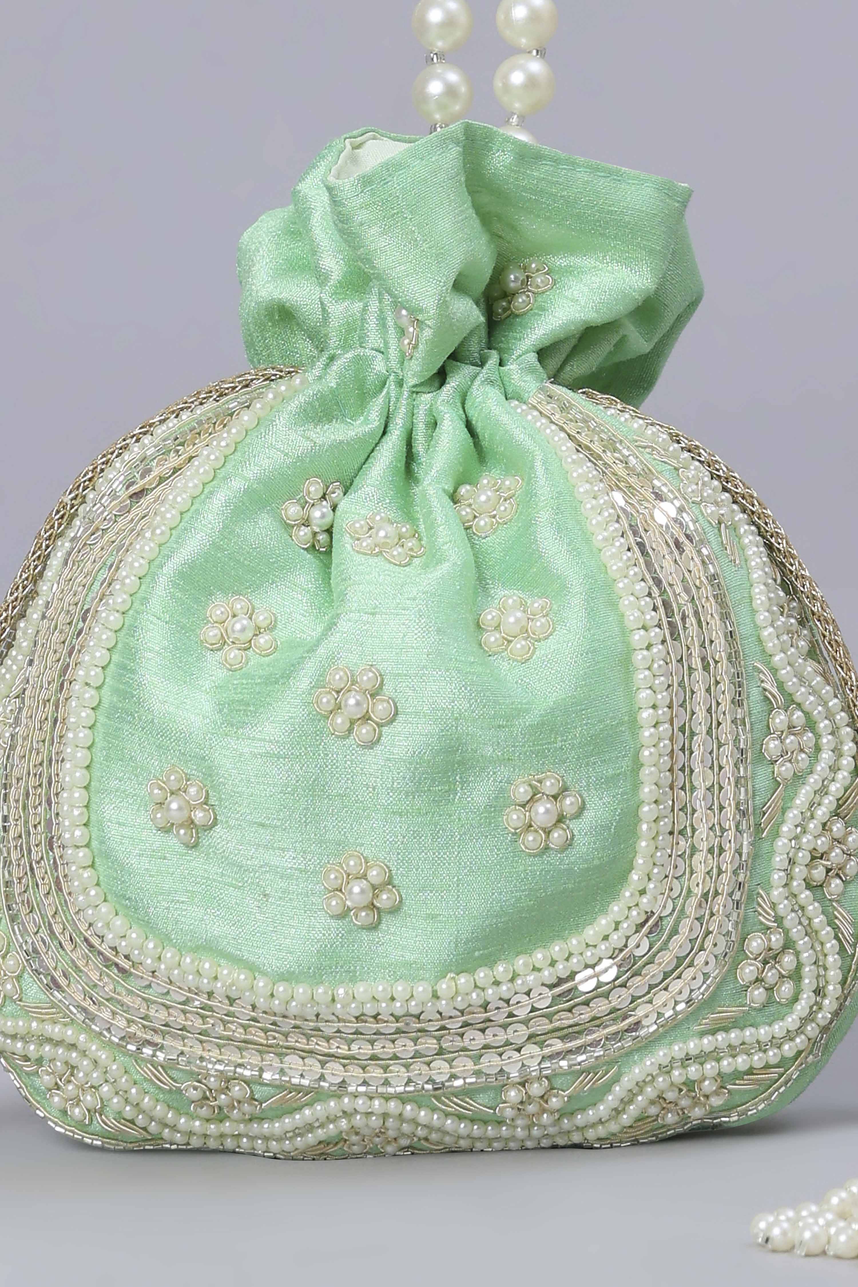 Green Fabric Potli Bag image number 6