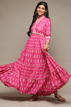 Pink Cotton Tiered Dress Embroidered Dress image number 0