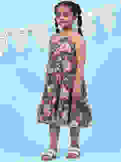 Blue Rayon Tiered Printed Kurta image number 0