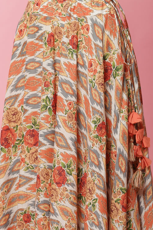 Multi-coloured Cotton Straight Kurta Skirt Suit Set image number 2