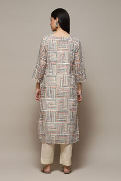 Beige Linen Handloom Unstitched Suit Set image number 5