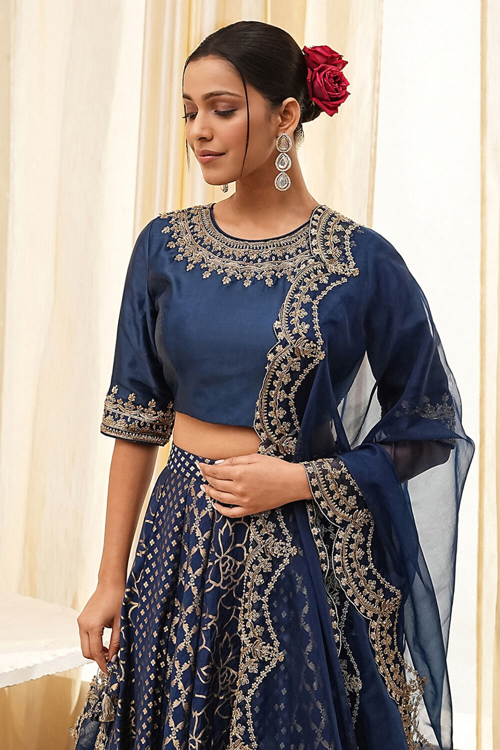 Blue Embroidered Festive Lehenga Set image number 7