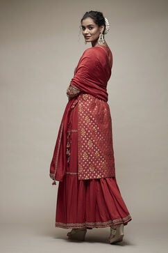 Red Cotton Blend Garara Suit Set image number 3