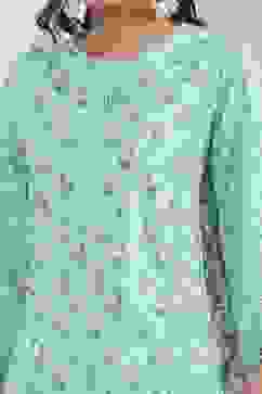 Turquoise Cotton Printed Kalidar Kurta Set image number 1