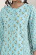 Turquoise Cotton Kalidar Kurta Pants Set image number 1