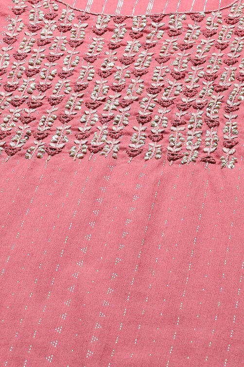 Peach-Colored Cotton Embroidered Unstitched Suit set image number 2