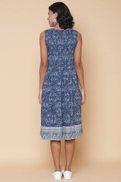 Blue Cotton Printed Kurta Dress image number 6