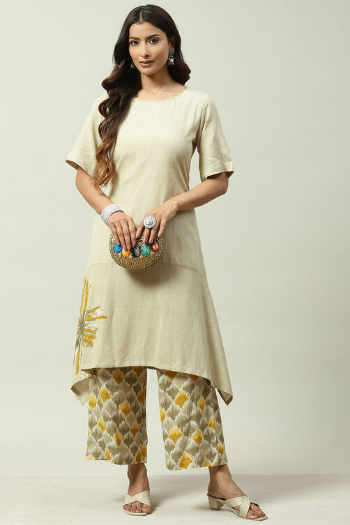 Mud Ochre LIVA A-Line Solid Kurta Set image number 6