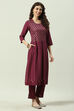 Plum Printed Rayon Straight Kurta Regular Pant Suit Set image number 5