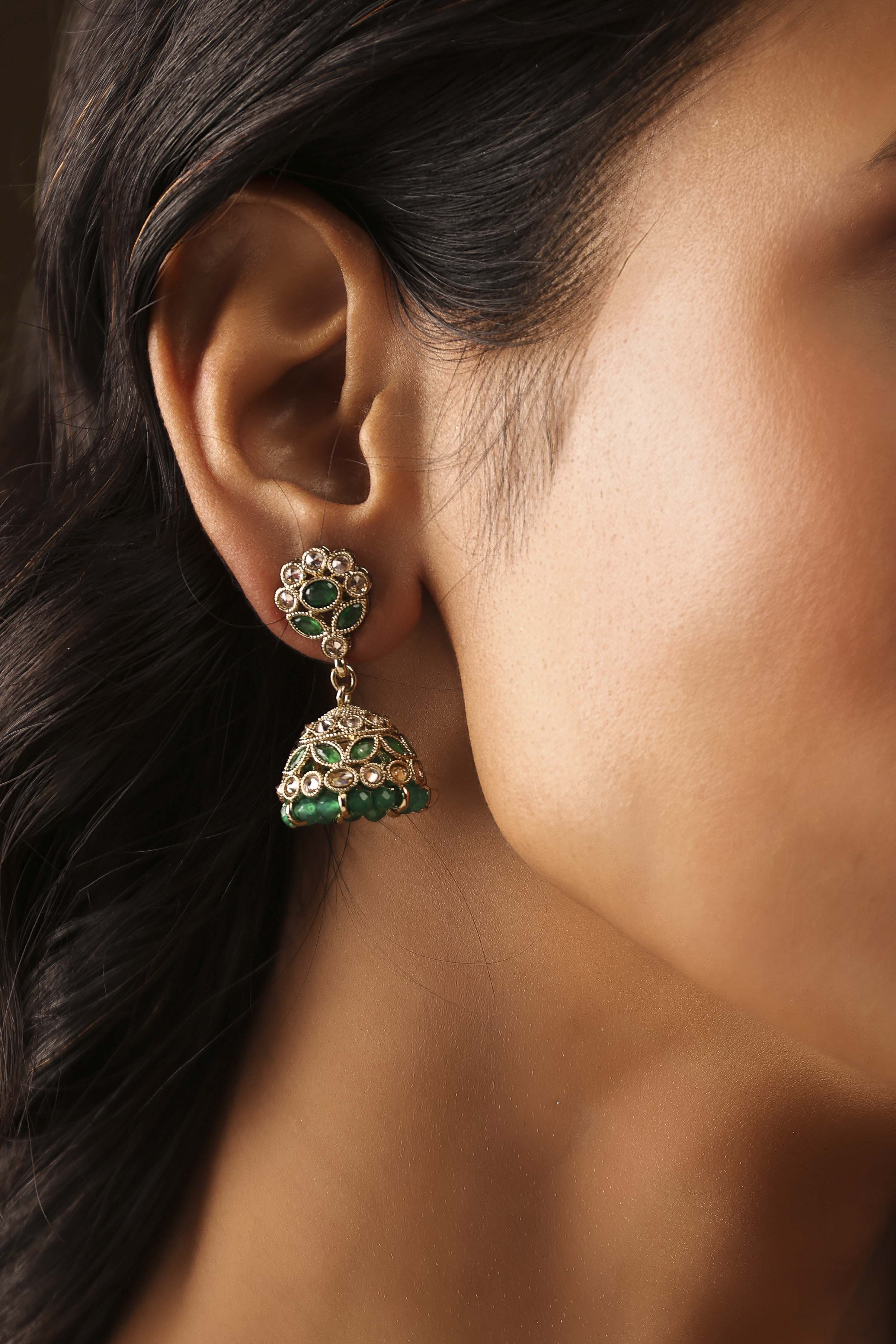 Green Brass Jhumka image number 1