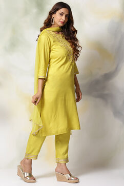 Lime Green Rayon Straight Kurta Regular Pant Suit Set image number 5