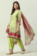 Green Art Silk Straight Kurta Salwar Pant Suit Set