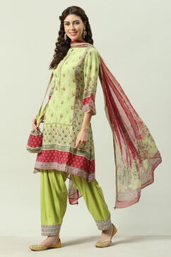 Green Art Silk Straight Kurta Salwar Pant Suit Set image number 0