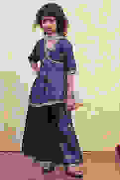 Navy Blue Printed Peplum Lehenga Set image number 3