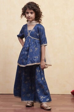 Navy Polyester Peplum Lehenga Set image number 3