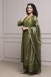 Green Viscose Rayon Straight Embroidered Suit Set image number 3
