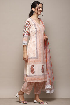 Pink Cotton Machine Embroidered Unstitched Suit Set image number 7