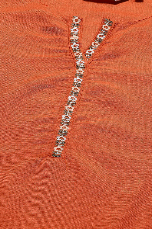 Orange Rayon Straight Kurta Slim Pant Suit Set image number 1