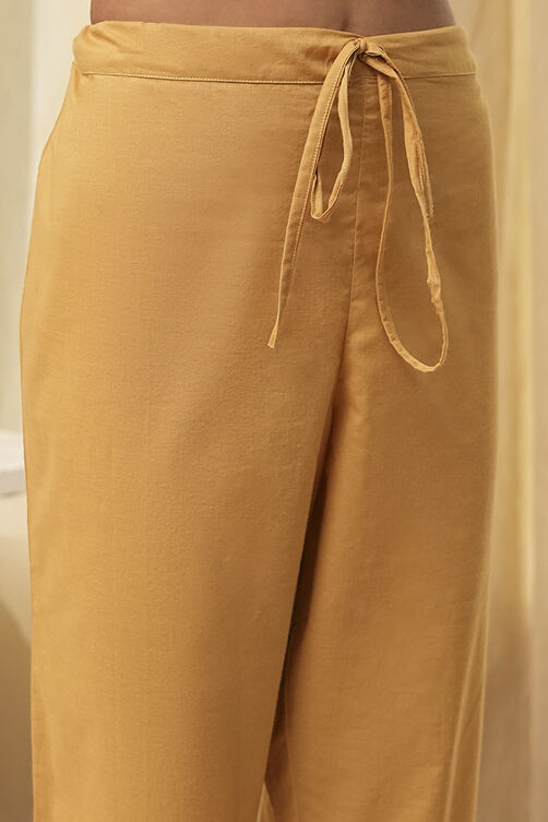 Cream-Colored Cotton Solid Regular Pants image number 1