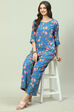 Blue Printed Straight Kurta Palazzo Suit Set image number 6
