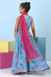 Turquoise Cotton Printed Straight Lehenga Set image number 5