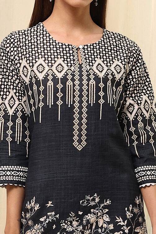Black Cotton Straight Kurta image number 1