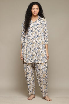 Off White & Blue Rayon Printed 2 Piece Sleepwear Set image number 6