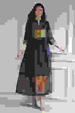 Navy Blue Yarn-Dyed Flared Kurta image number 0