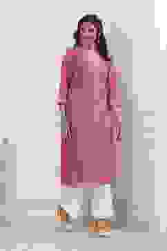 Onion Pink Solid Straight Kurta image number 4