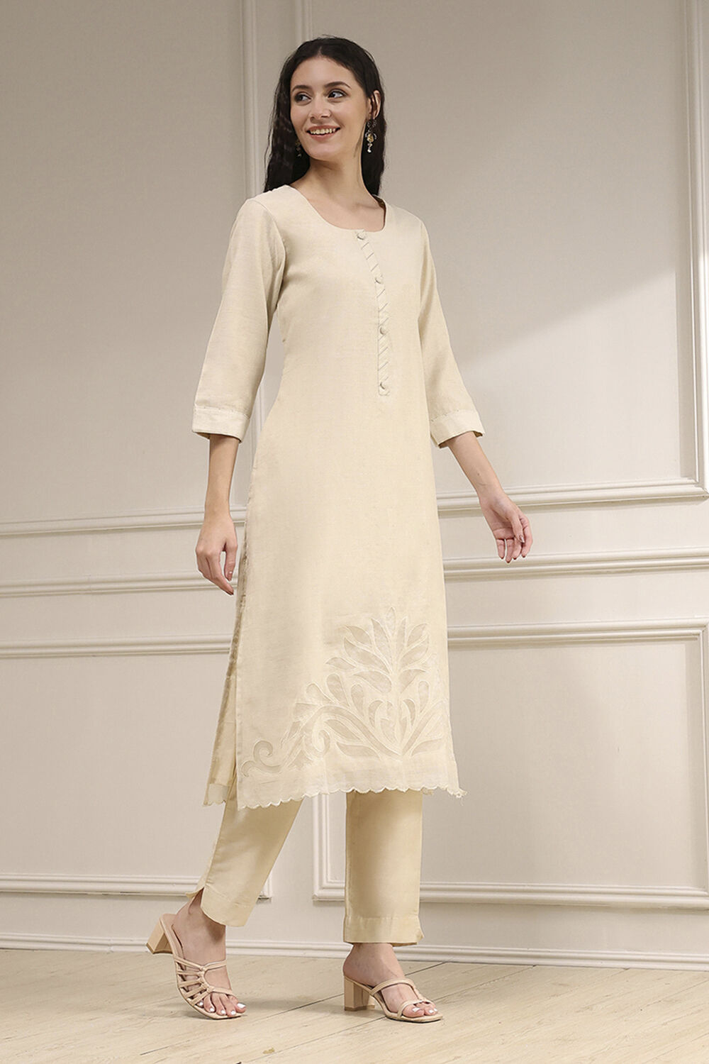 White Tissue Applique Unstitched Suit Set image number 6