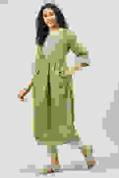 Green Art Silk Flared Printed Kurta image number 2