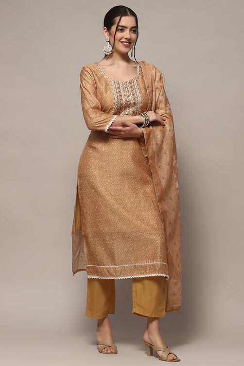 Golden Chanderi Blend Unstitched Suit set image number 7