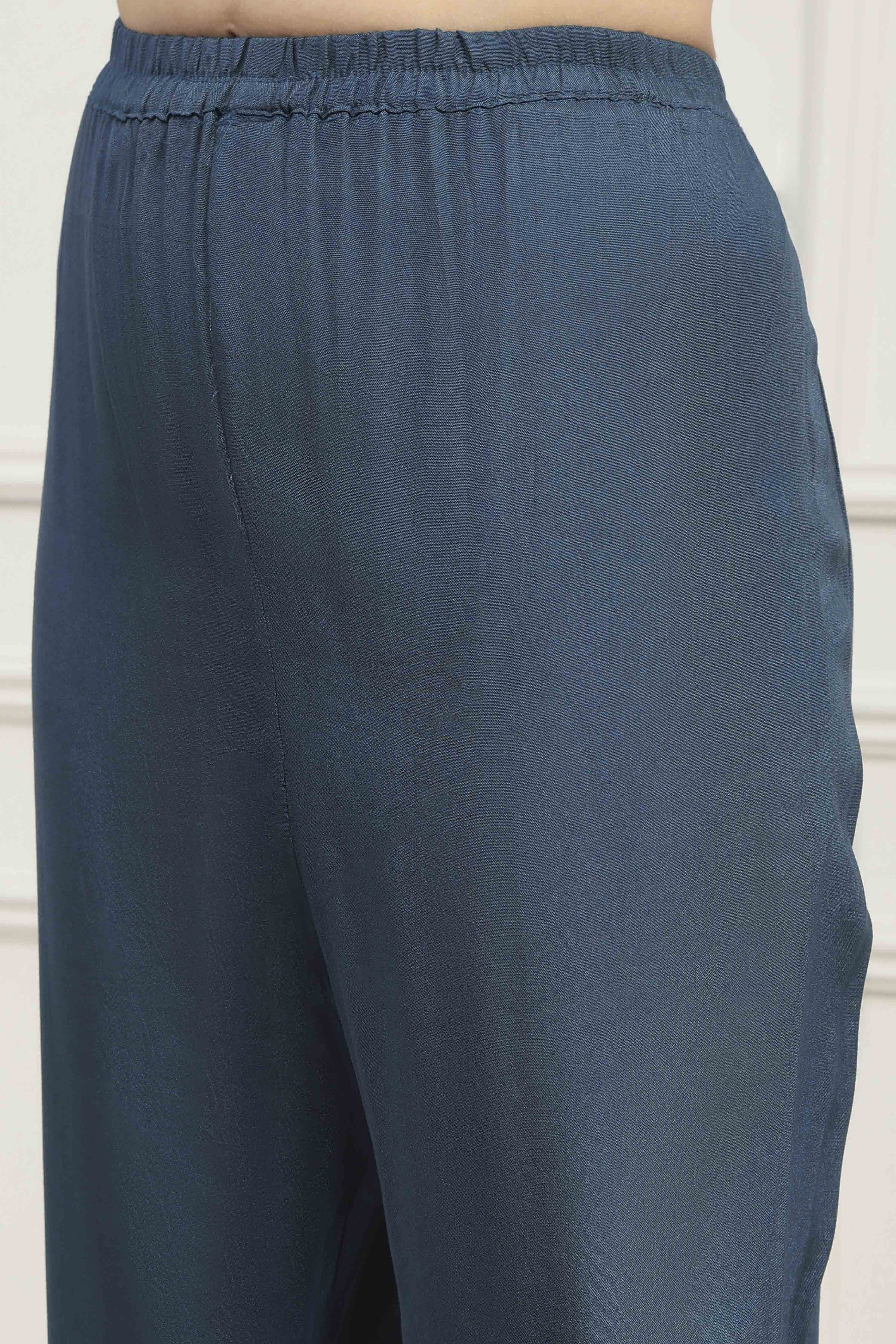 Mustard Silk Tussar Hand Embroidered Unstitched Suit Set image number 3