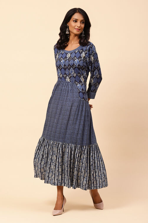 Indigo LIVA Flared Fusion Dress image number 3