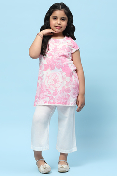 Pink White Cotton Floral Printed Kurta and Palazzo image number 0