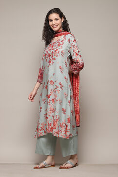 Sage Green Cotton Straight Kurta Palazzo Suit Set image number 5