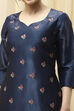 Navy Blue Tissue Machine Embroidered Unstitched Suit Set image number 2