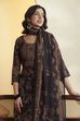 Black Paisley Printed Poly Linen Kurta Set image number 1