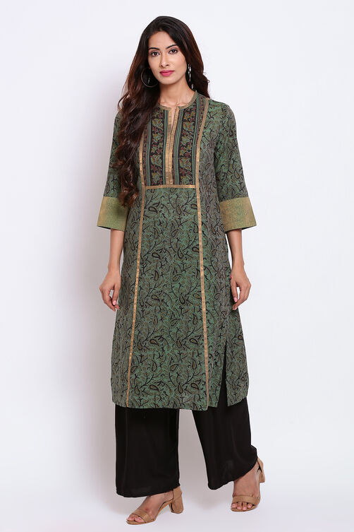 Teal Green A-Line Kalamkari Printed Kurta image number 2