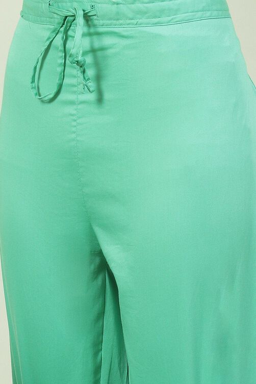 Sea Green Cotton Silk A-Line Kurta Palazzo Suit Set image number 2