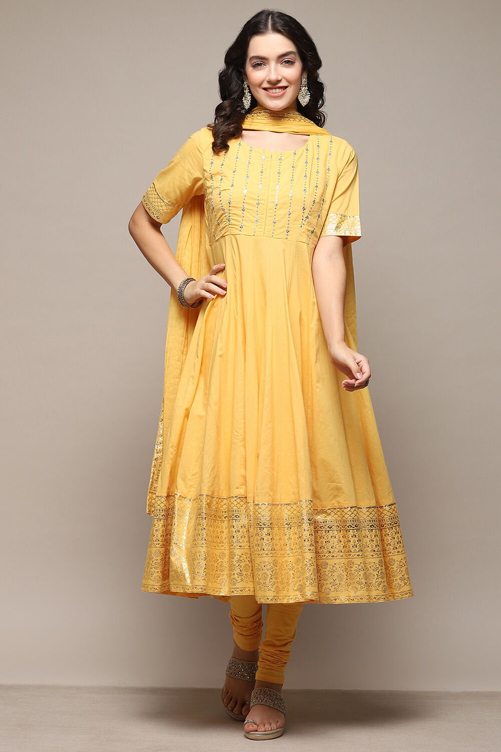 Red Cambric Anarkali Kurta Churidar Suit Set image number 7