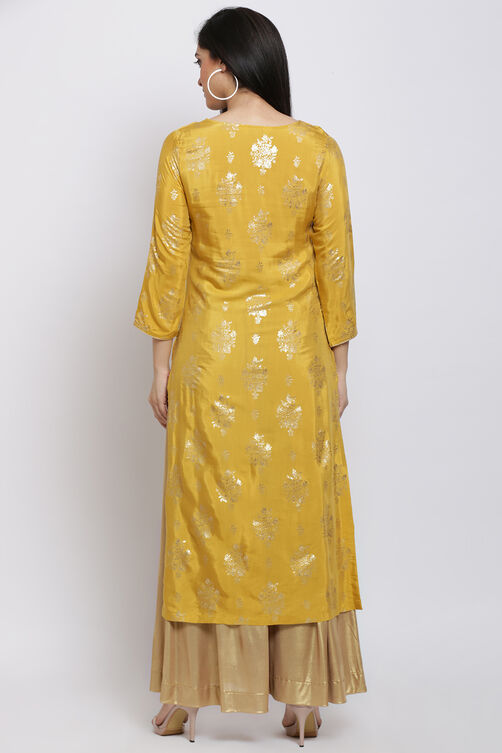 Yellow Viscose Straight Kurta image number 5