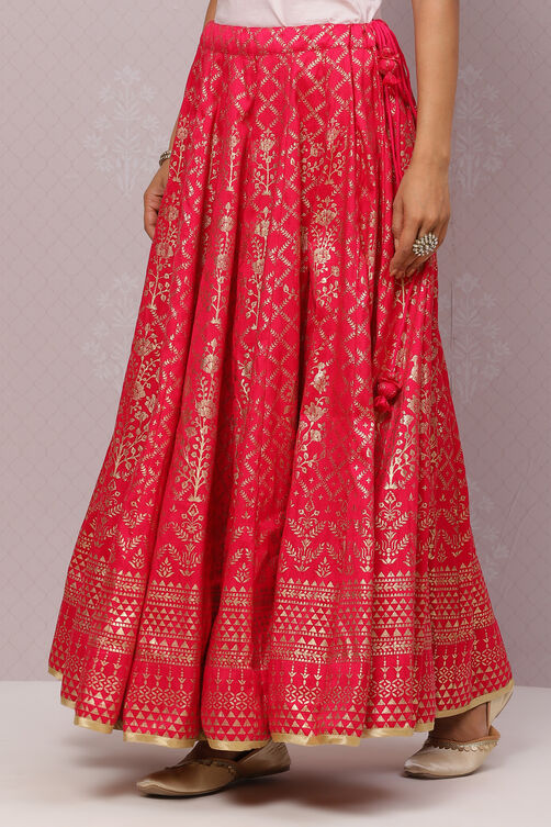 Fuchsia Flared Art Silk Skirts image number 3